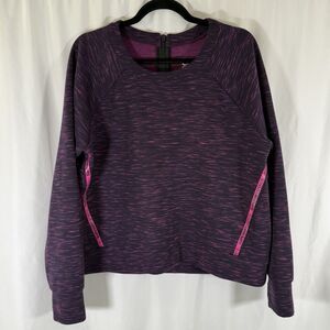 Superdry Sport Sweater Womens 12 Heathered Purple Zip Back Round Neck Breathable
